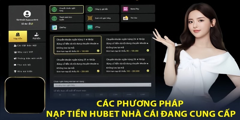 Gửi số dư vào hệ thống Hubet bằng phương thức bất kỳ